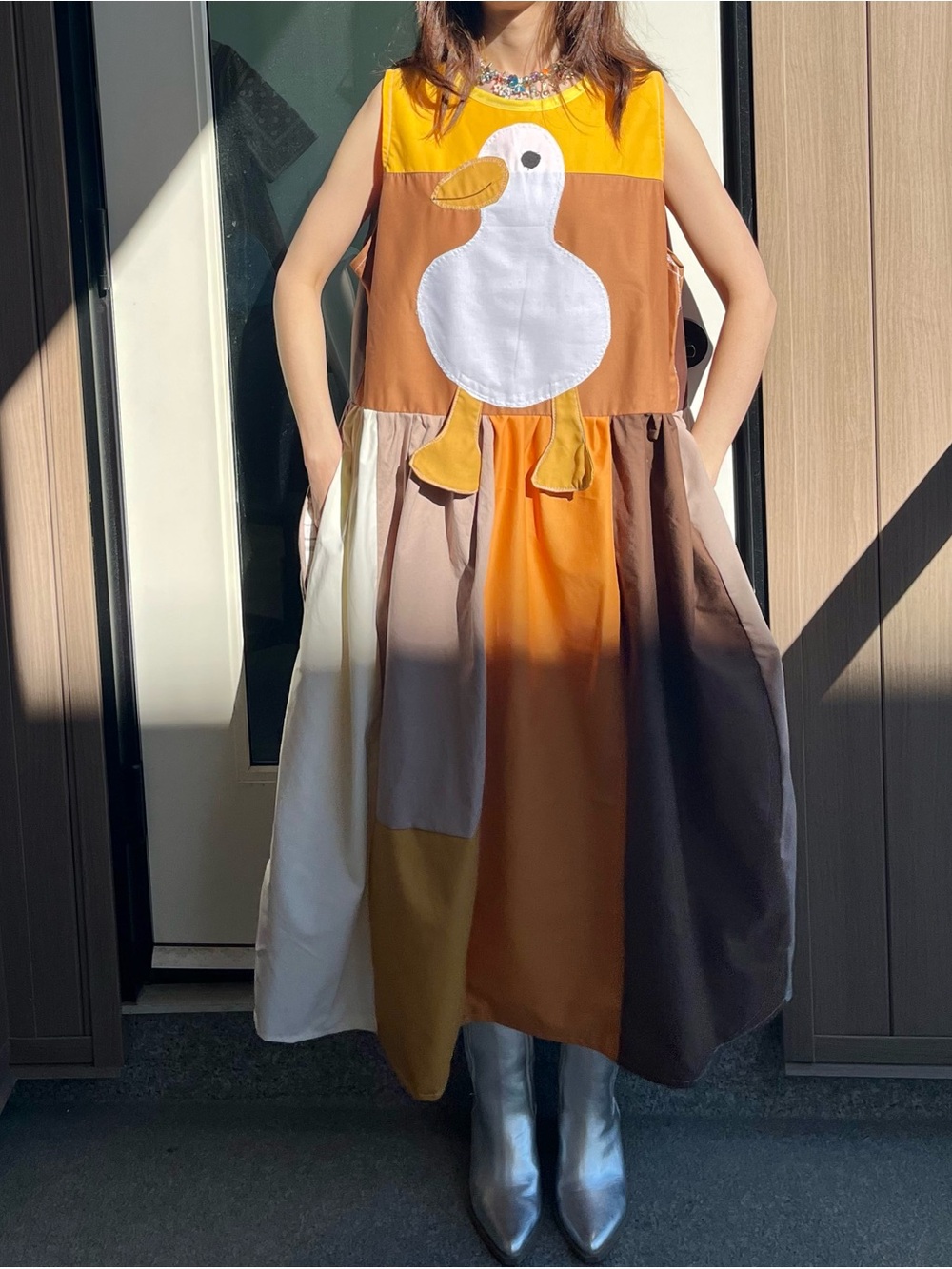 Silly Little White Duck | Handmade Duck&Eggs Quilt Dress | SKU 10042165